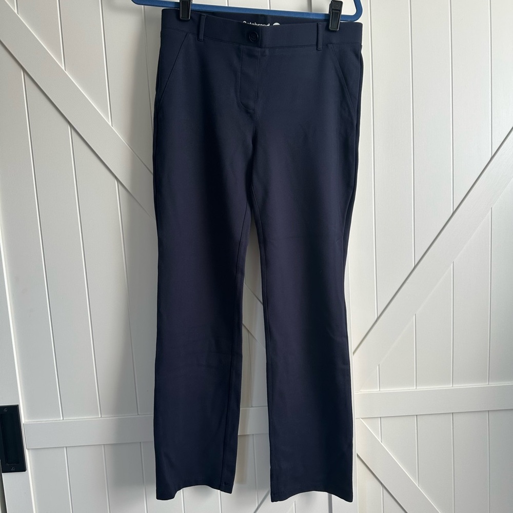 EUC Betabrand Women's Navy Straight Leg Pants Elastic Waist Size Medium Petite